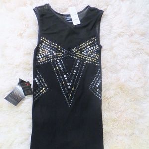 BEBE NWT Black and Metal Accent Bodycon Mini Dress